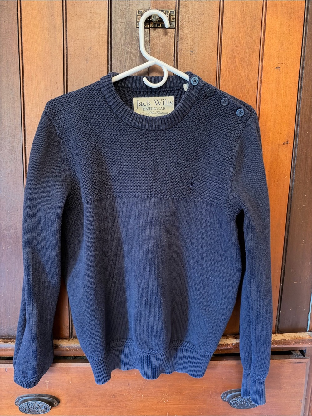 Jack Wills Navy Crewneck Button-Shoulder Knit Sweater